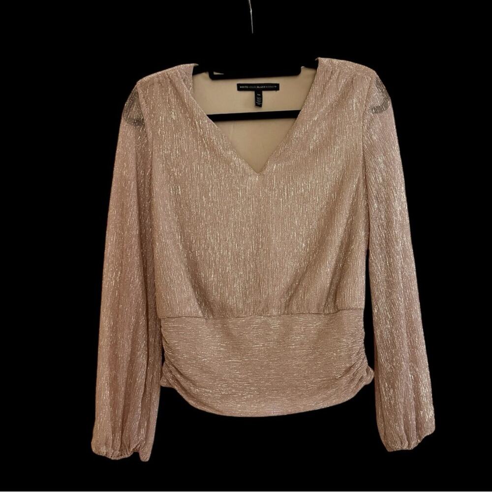 White House Black Market Metallic Mesh Banded Bottom Blouse